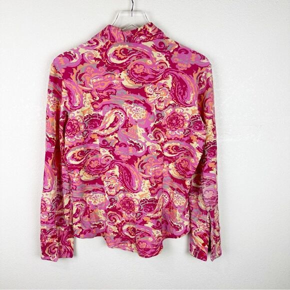 Guess Pink Floral Vintage 70s Button Down Blouse Long Sleeve Disco XL - Picture 3 of 9